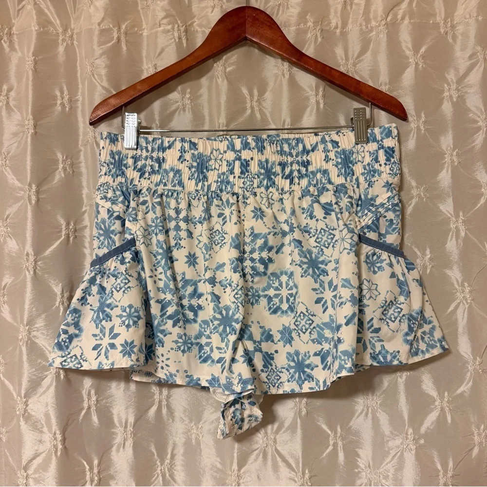 Free People FP Movement Get Your Flirt On High Rise Workout Shorts White Blue